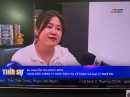 Bà Nguyễn Thị  Ngọc Bích - Giám đốc công ty BTL - trả lời phỏng vấn trên đài triền hình HTV9